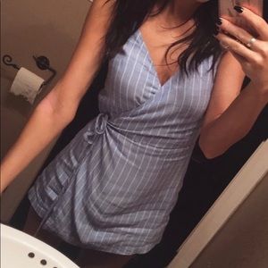 Blue and white stripe wrap tie romper